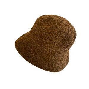 Tae Kyung Brown Chenille Bucket Hat Vintage Knit Diamond Pattern Korea Made